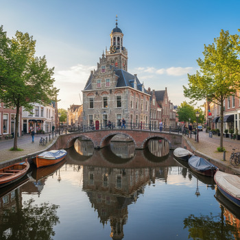 Waterpoort met lage bakstenen brug in Alkmaar