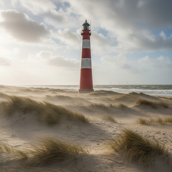 Vuurtoren op Ameland tussen duinen en wind