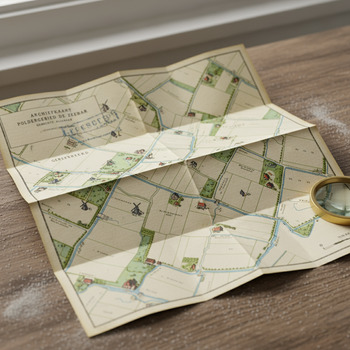 Gevouwen archiefkaart van een poldergebied