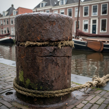 Roestige bolder met sporen van trossen