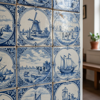 Detail van handbeschilderde Delftse tegels