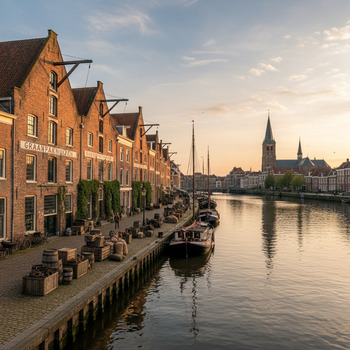 Kade met pakhuizen in Deventer