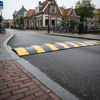 Overgang van stoep naar straat met drempel