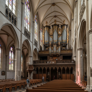 Interieur met groot orgel in de Grote Kerk van Haarlem