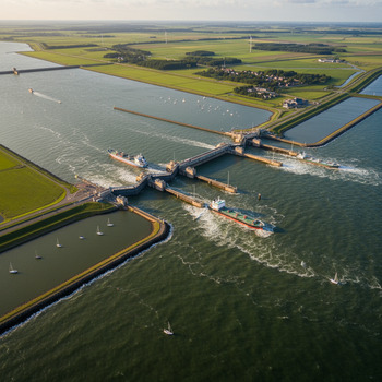 Luchtfoto van sluizencomplex bij Haringvliet