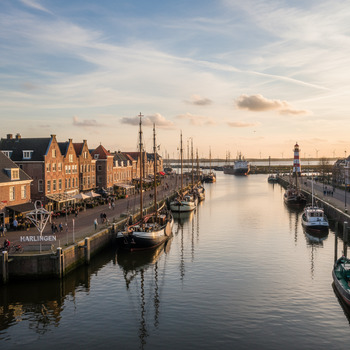 Havenzicht met schepen in Harlingen