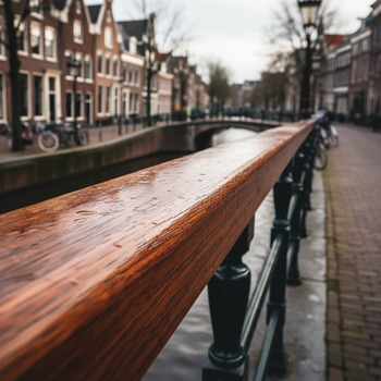 Houten leuning met glanzende patine