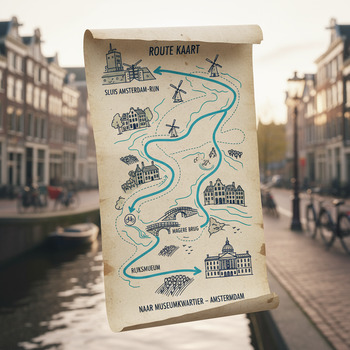 Kaartstrook met route van sluis naar museum