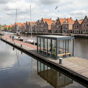 Klein wachtgebouwtje op de kade