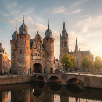 Zicht op poort en Bovenkerk in Kampen
