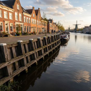 Houten beschoeiing langs een kanaal