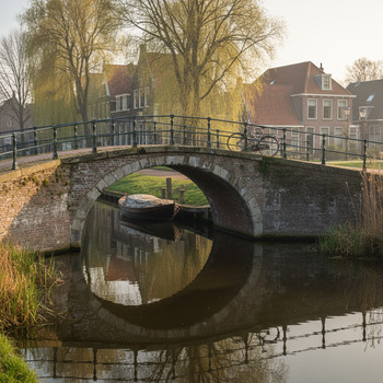 Oude kanaalbrug met stenen steunpunt