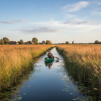 Kano tussen rietvelden in de Weerribben