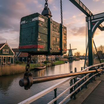 Detail van balans en stang van een klapbrug