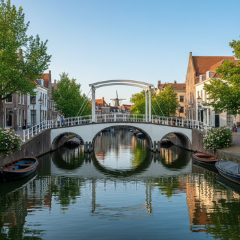 Wit bruggetje over de gracht in Leiden