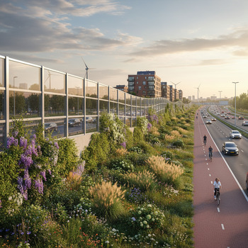 Geluidwal langs de randweg met beplanting
