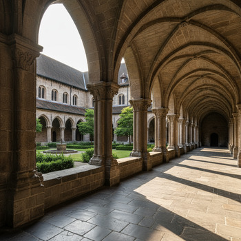 Kloostergang met bogen in Abdij Rolduc