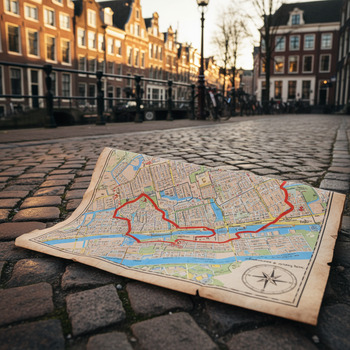 Kaartje met route over klinkerstraten