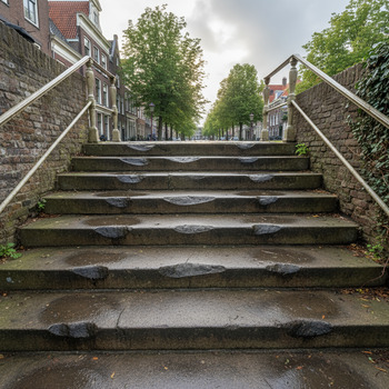 Gesleten stenen treden met ovale sporen