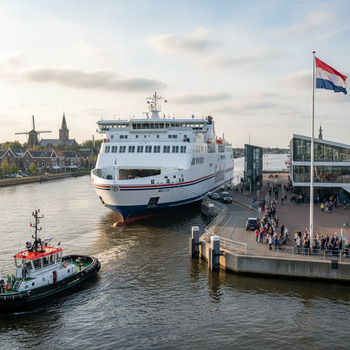Veerboot die aanlegt bij de kade