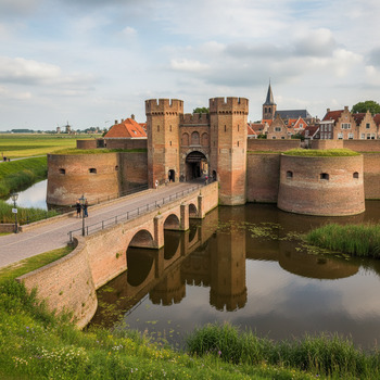 Stadswal met poort en bolwerk