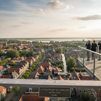Uitzichtpunt met zichtlijn over daken en water