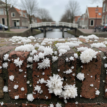 Zoutkristallen op baksteen door opspattend water